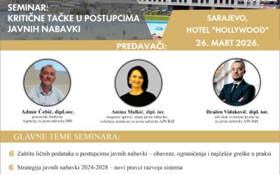 Seminar iz javnih nabavki – Sarajevo, 26. mart 2026. Hotel „HOLLYWOOD“